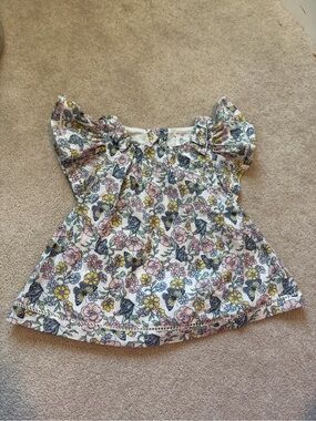 Max Studio White Floral Butterfly Print Ruffle Sleeve Top